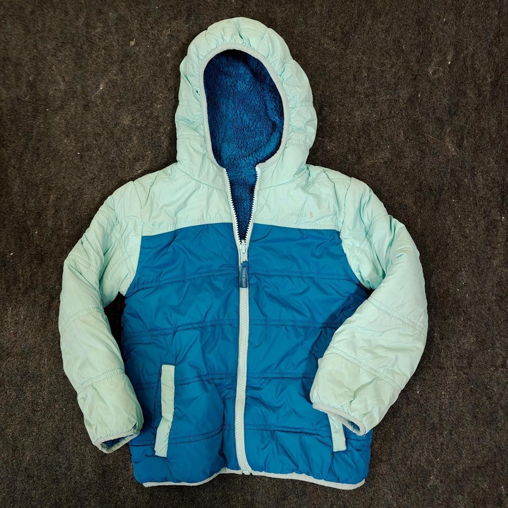 Eddie Bauer Kids Blue Green Puffer Jacket Hooded Coat Size 6 Small